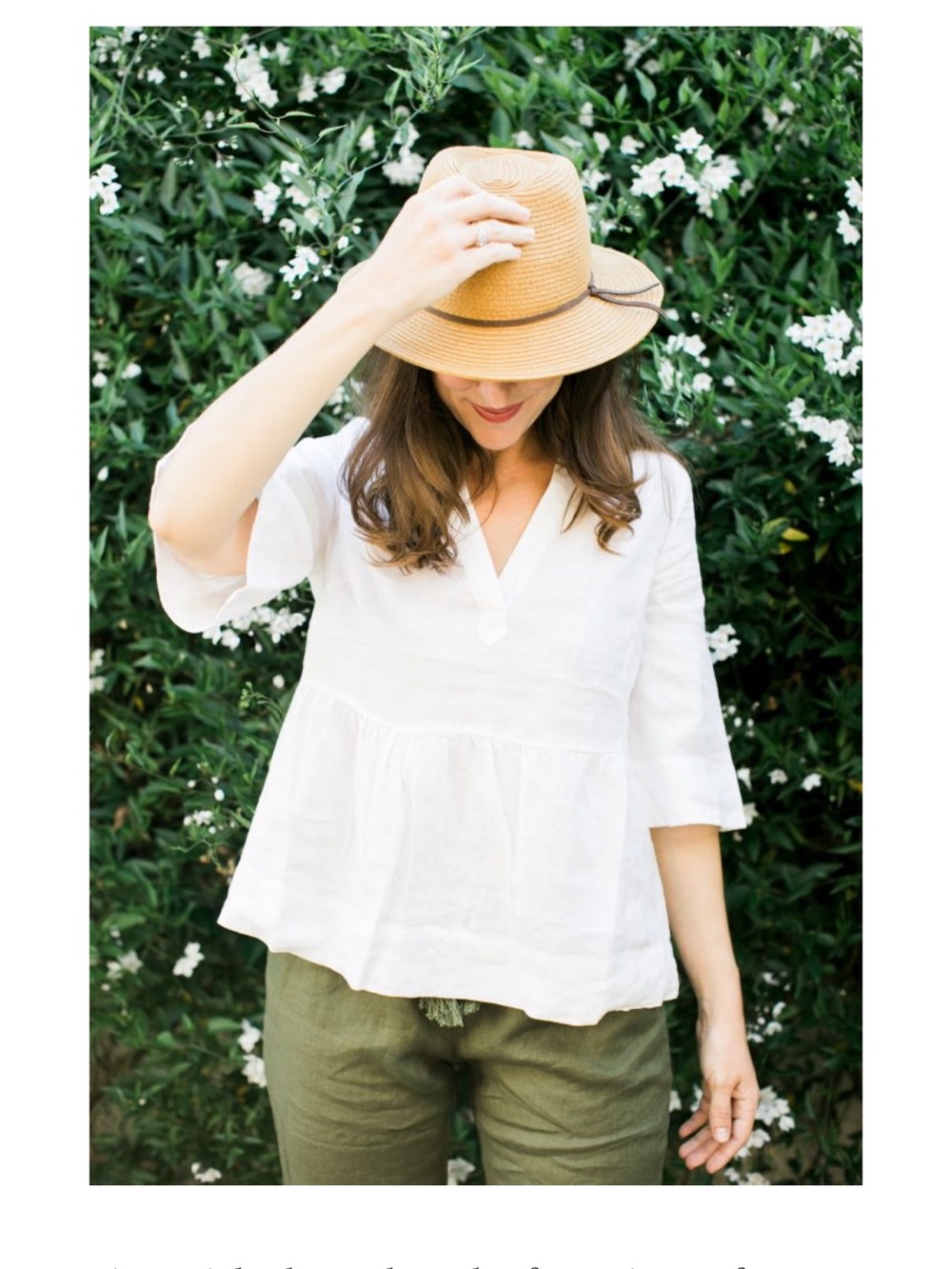 Boden Linen Peplum Blouse V-Neck 3/4 Bell Sleeves